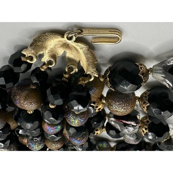 Stunning TRIFARI Black Iridescent Glass 4 Strand Beaded Necklace 15-17” - Picture 11 of 11